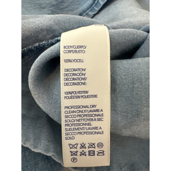 Rebecca Minkoff Rita Denim Chambray One Shoulder Embroidered Blouse Top Blue S - Picture 12 of 12